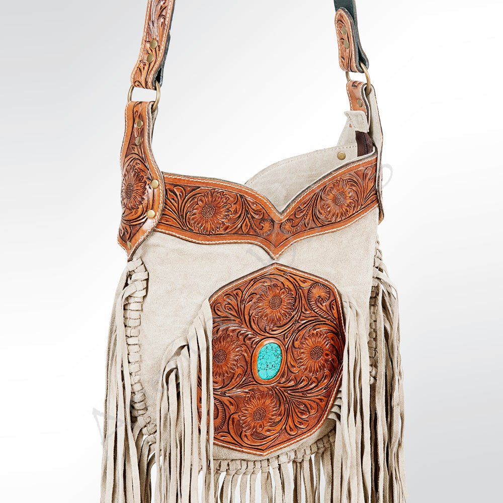Premium Suede Leather Crossbody Bag With Hand Tooled Details For Women WesternInspired