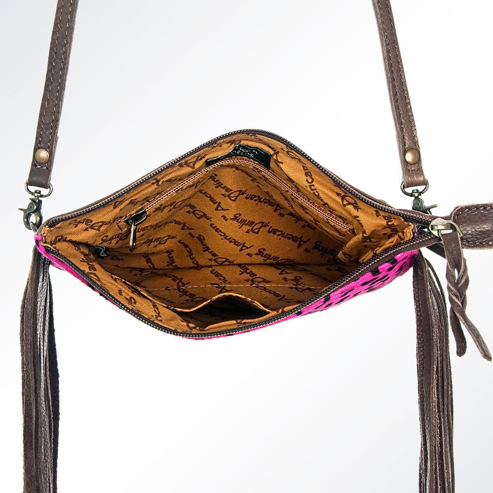 American Darling Western Small Crossbody Bag – Genuine Hair-On Cowhide Leather with Fringes, Adjustable Strap, Handcrafted in Texas