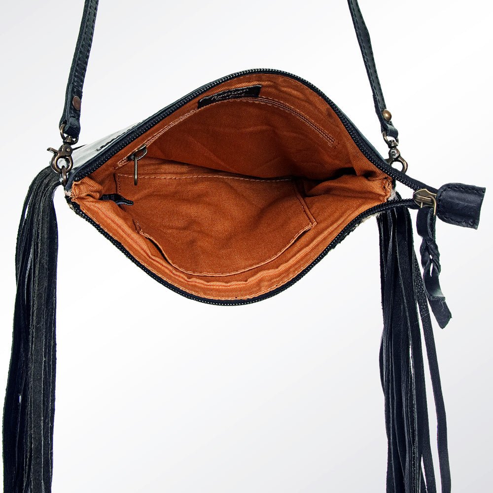 American Darling Western Small Crossbody Bag – Genuine Hair-On Cowhide Leather with Fringes, Adjustable Strap, Handcrafted in Texas