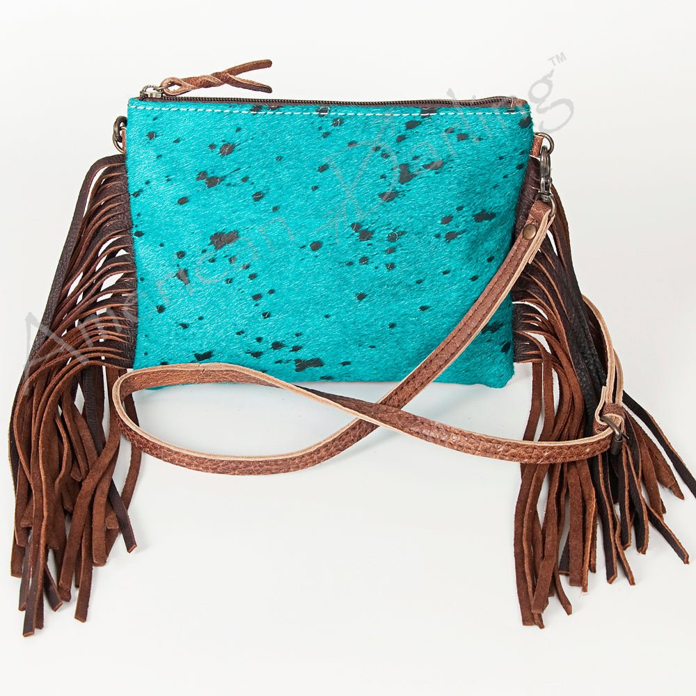 American Darling Western Small Crossbody Bag – Genuine Hair-On Cowhide Leather with Fringes, Adjustable Strap, Handcrafted in Texas