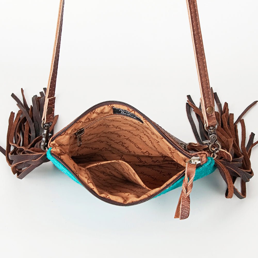 American Darling Western Small Crossbody Bag – Genuine Hair-On Cowhide Leather with Fringes, Adjustable Strap, Handcrafted in Texas