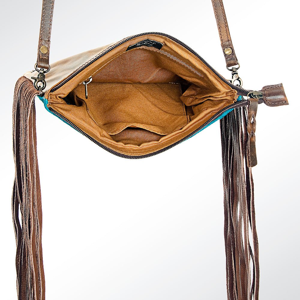 American Darling Western Small Crossbody Bag – Genuine Hair-On Cowhide Leather with Fringes, Adjustable Strap, Handcrafted in Texas