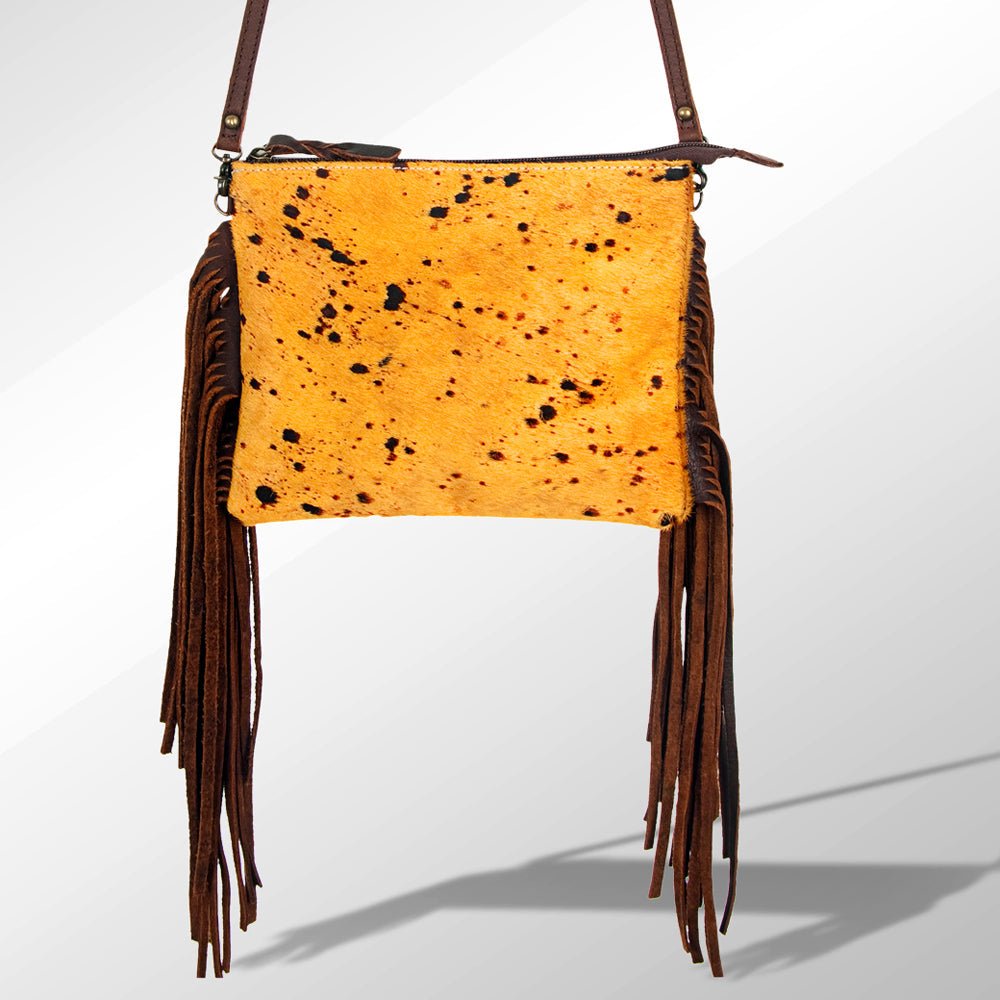 American Darling Western Small Crossbody Bag – Genuine Hair-On Cowhide Leather with Fringes, Adjustable Strap, Handcrafted in Texas