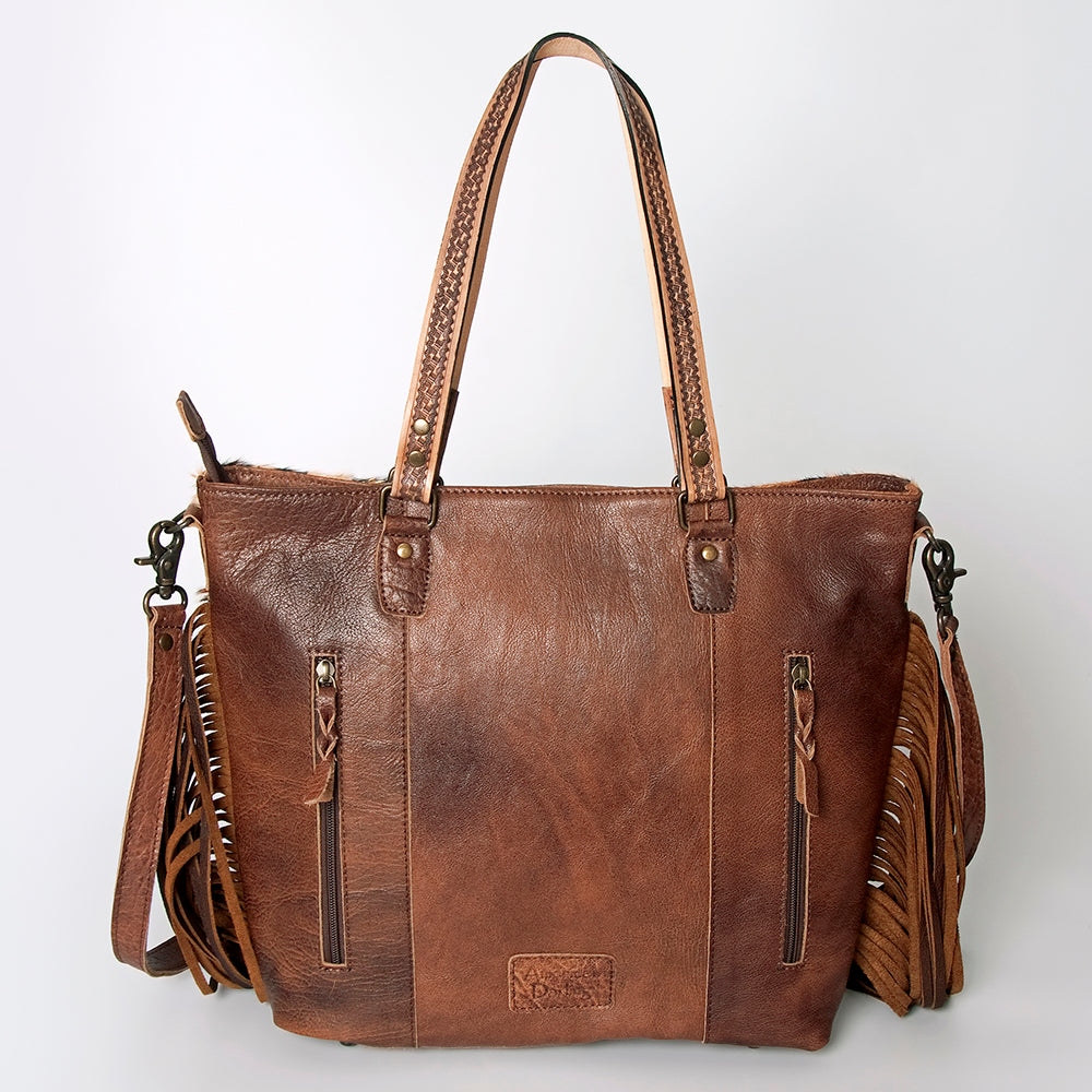 American Darling Tote Bag, Hand Tooled Floral Carved Leather, Hair-On Cowhide, Vegetable Tanned Genuine Leather, Rivetted