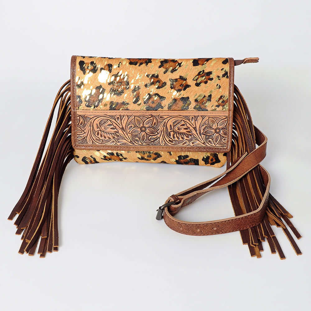 American Darling Hand-Tooled Hair-On Genuine Leather Small Crossbody Bag