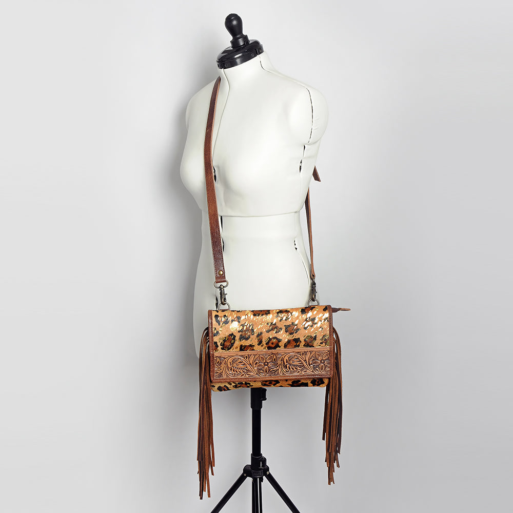American Darling Hand-Tooled Hair-On Genuine Leather Small Crossbody Bag