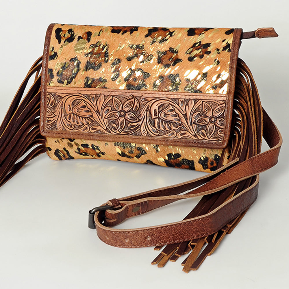 American Darling Hand-Tooled Hair-On Genuine Leather Small Crossbody Bag