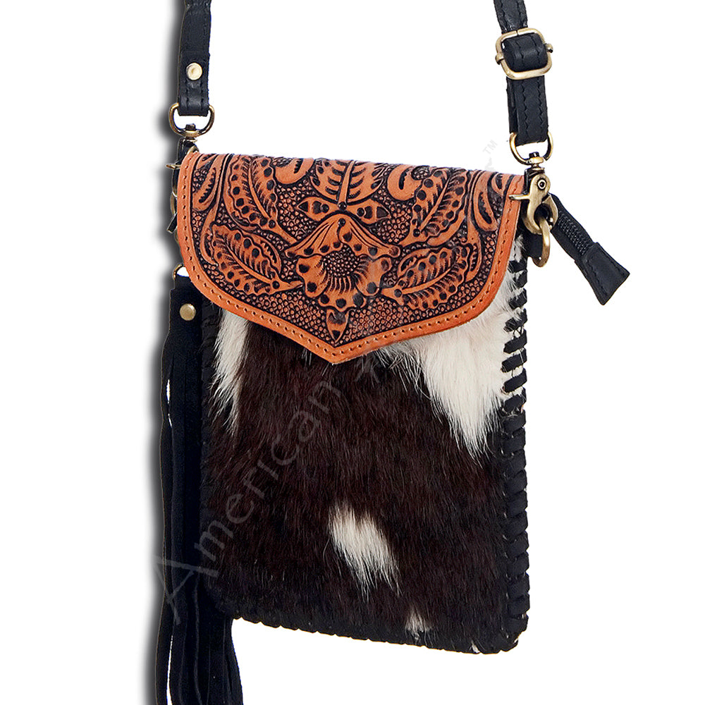 American Darling Hand-Tooled Hair-On Genuine Leather Crossbody Bag