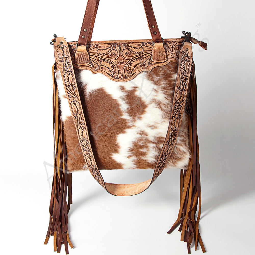 American Darling Hand-Tooled Hair-On Genuine Leather Crossbody Bag