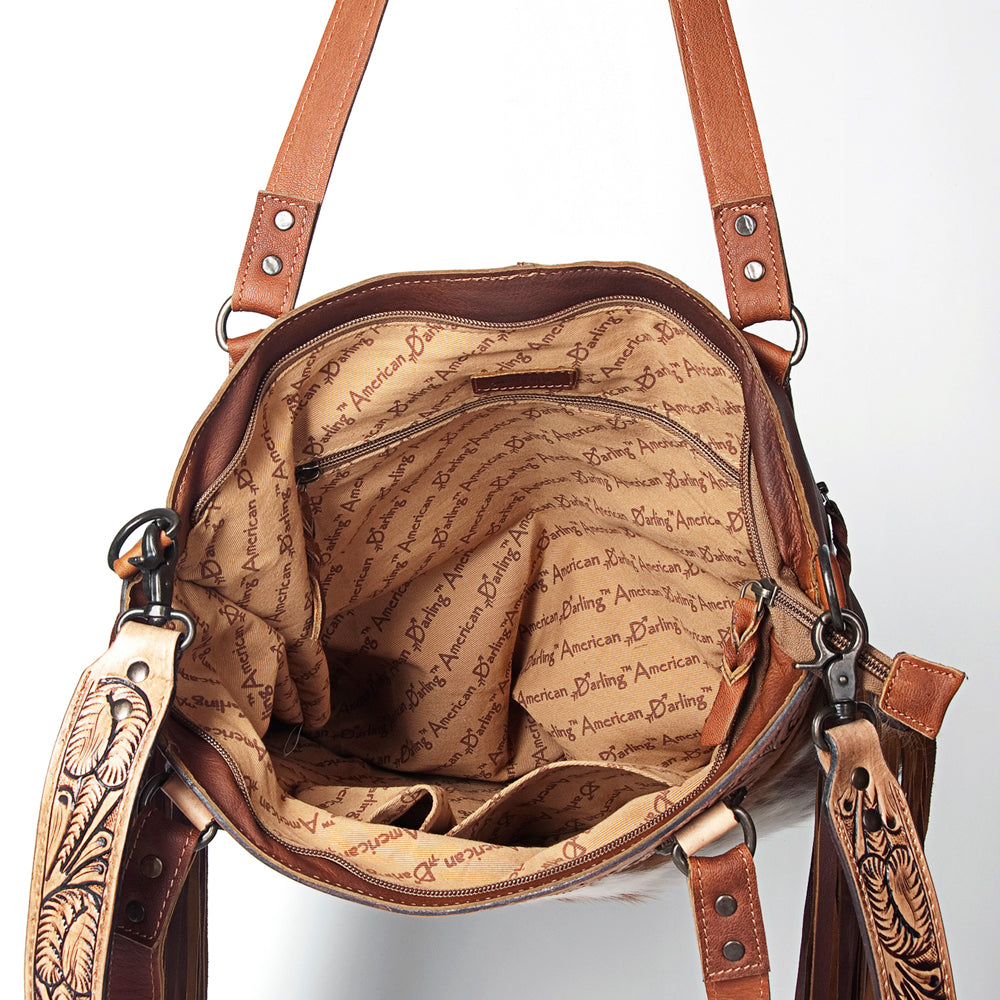 American Darling Hand-Tooled Hair-On Genuine Leather Crossbody Bag