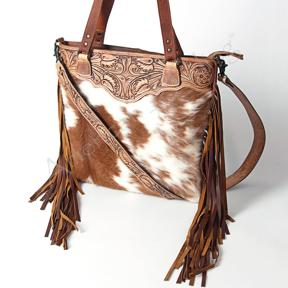 American Darling Hand-Tooled Hair-On Genuine Leather Crossbody Bag
