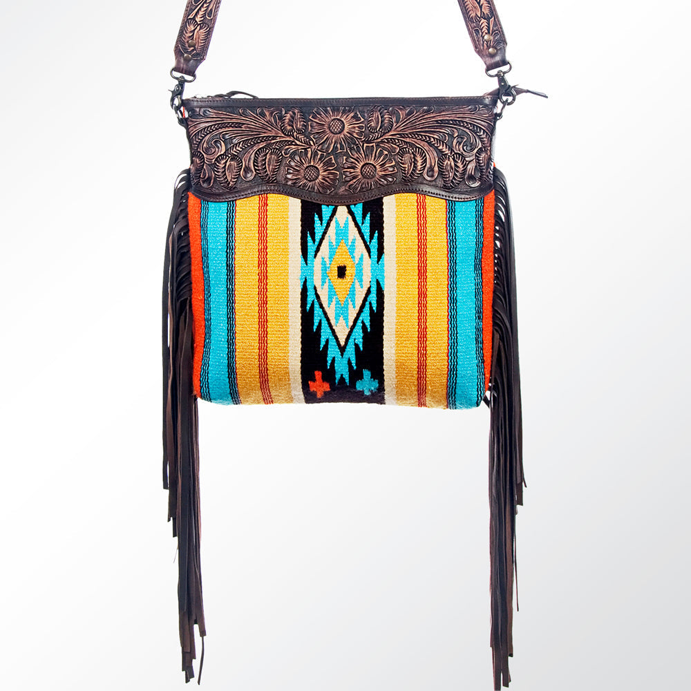 American Darling Hand-Tooled Saddle Blanket Genuine Leather Crossbody Bag
