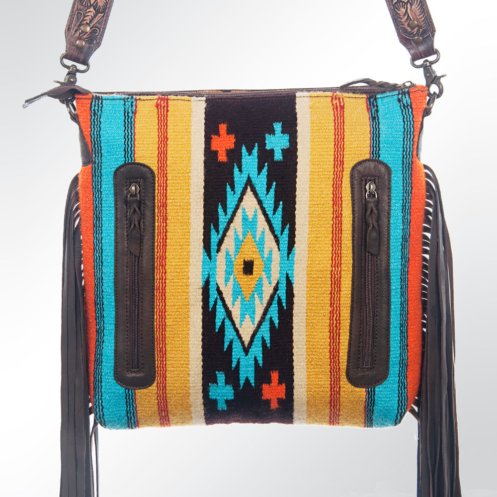 American Darling Hand-Tooled Saddle Blanket Genuine Leather Crossbody Bag