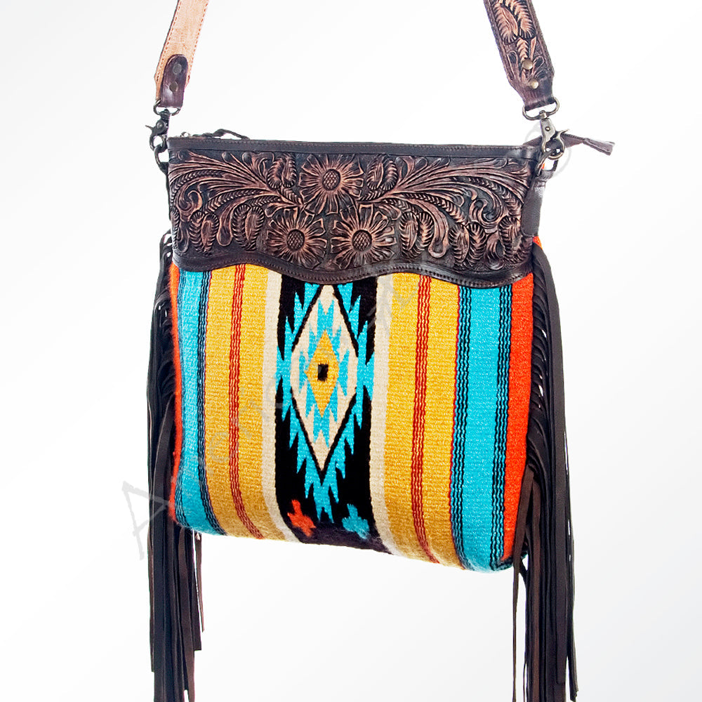 American Darling Hand-Tooled Saddle Blanket Genuine Leather Crossbody Bag
