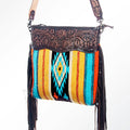 American Darling Hand-Tooled Saddle Blanket Genuine Leather Crossbody Bag