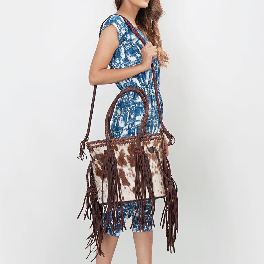 American Darling Hair-On Cowhide Leather Fringe Tote