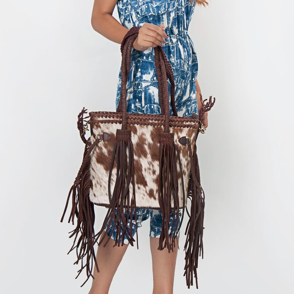 American Darling Hair-On Cowhide Leather Fringe Tote