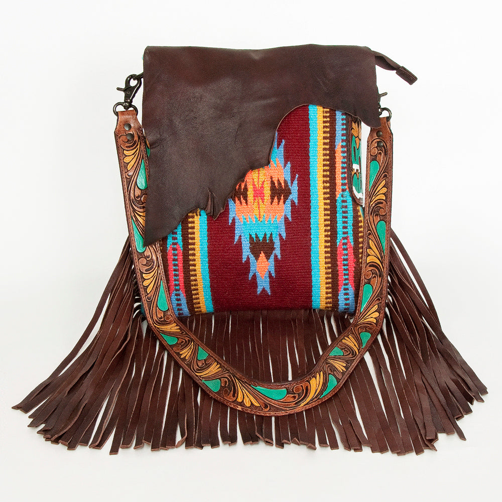 American Darling Messenger Saddle Blanket Fabric Genuine Leather Western Women Bag Handbag Purse | Cute