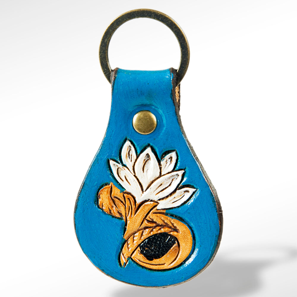 American Darling ADKR144 Hand Tooled Carved Genuine Leather Keyring