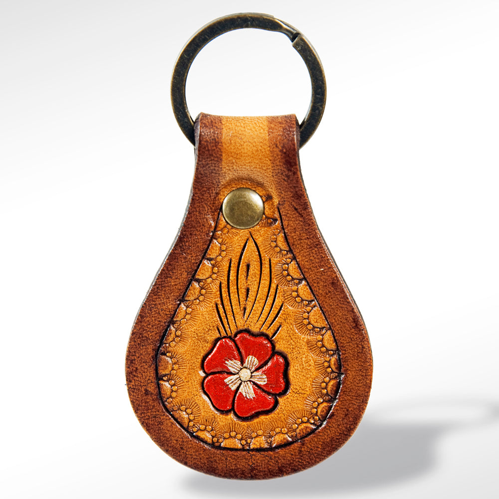 American Darling ADKR155 Hand Tooled Carved Genuine Leather Keyring