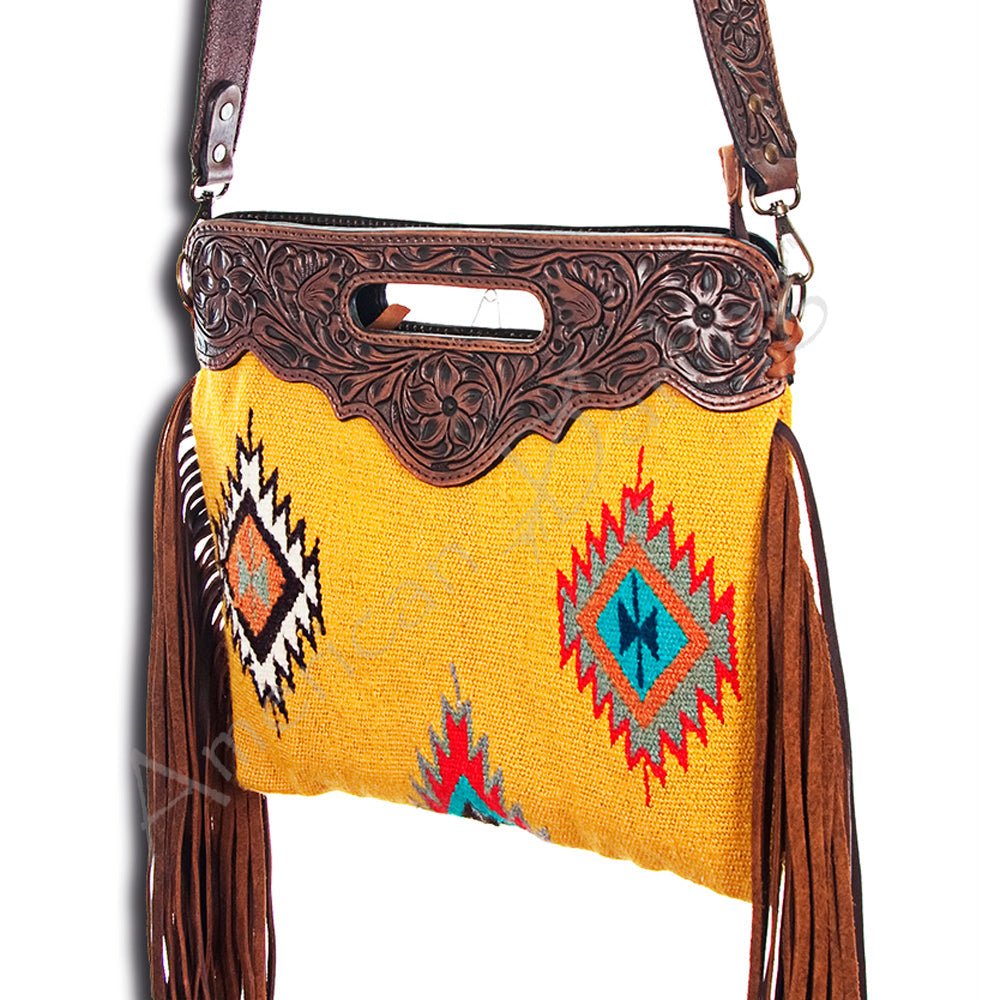 American Darling Hand-Tooled Saddle Blanket Genuine Leather Clutch