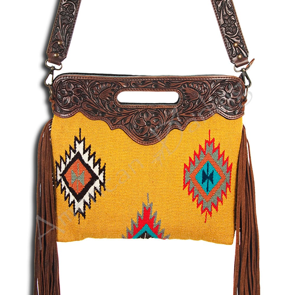 American Darling Hand-Tooled Saddle Blanket Genuine Leather Clutch