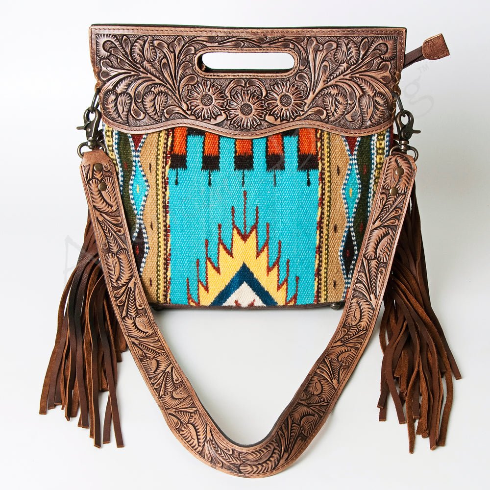 American Darling Hand-Tooled Saddle Blanket Genuine Leather Clutch