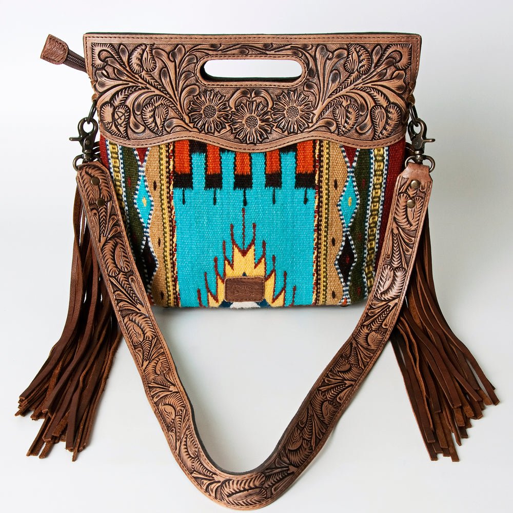 American Darling Hand-Tooled Saddle Blanket Genuine Leather Clutch