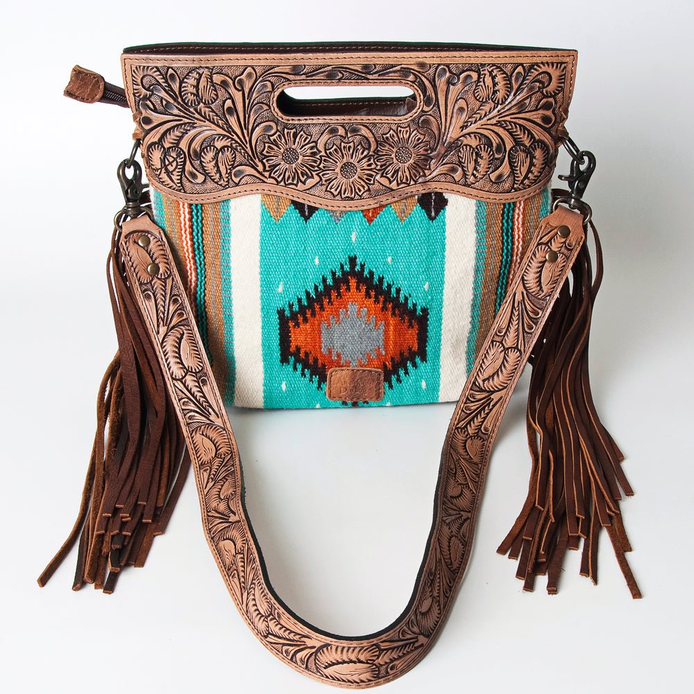 American Darling Hand-Tooled Saddle Blanket Genuine Leather Clutch