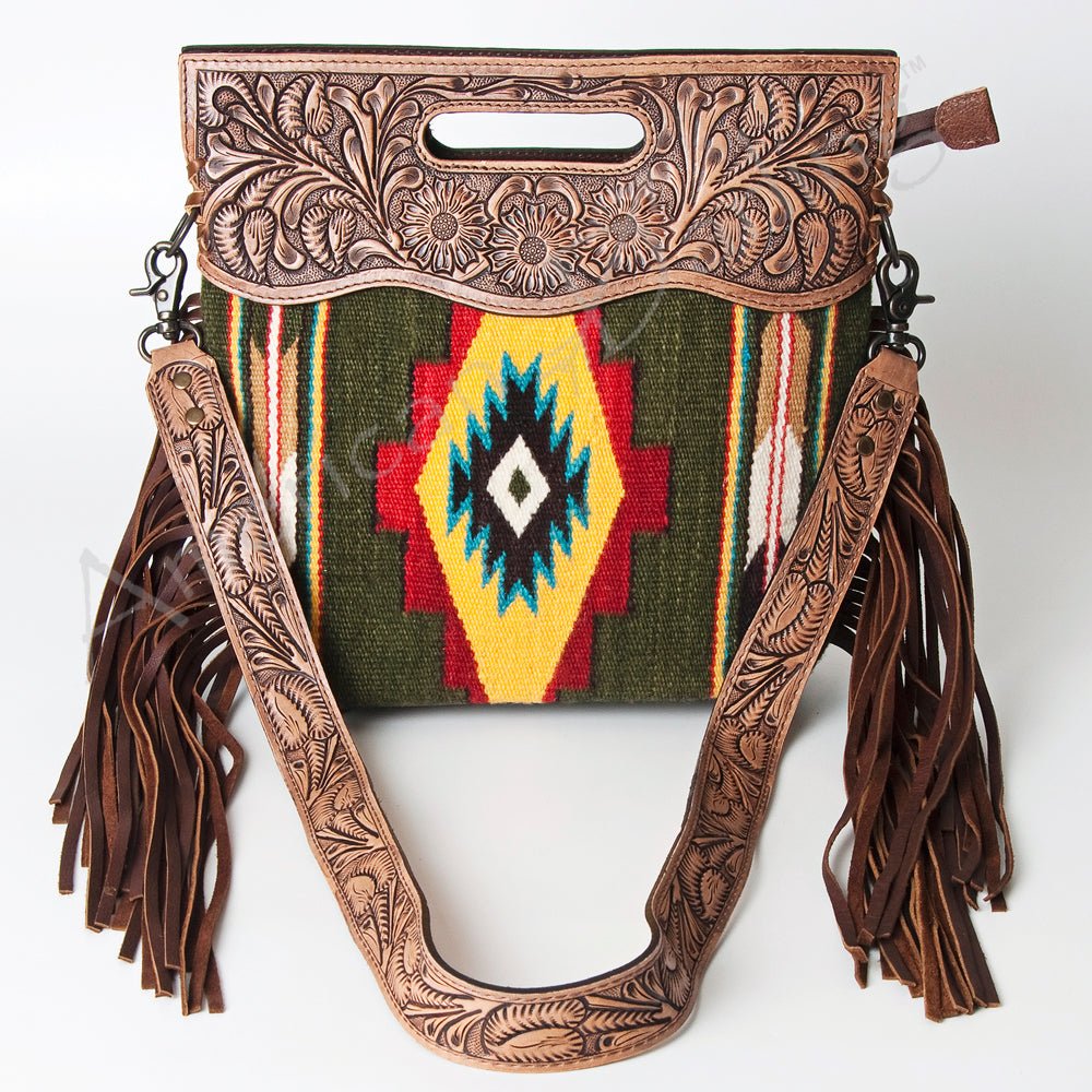 American Darling Hand-Tooled Saddle Blanket Genuine Leather Clutch