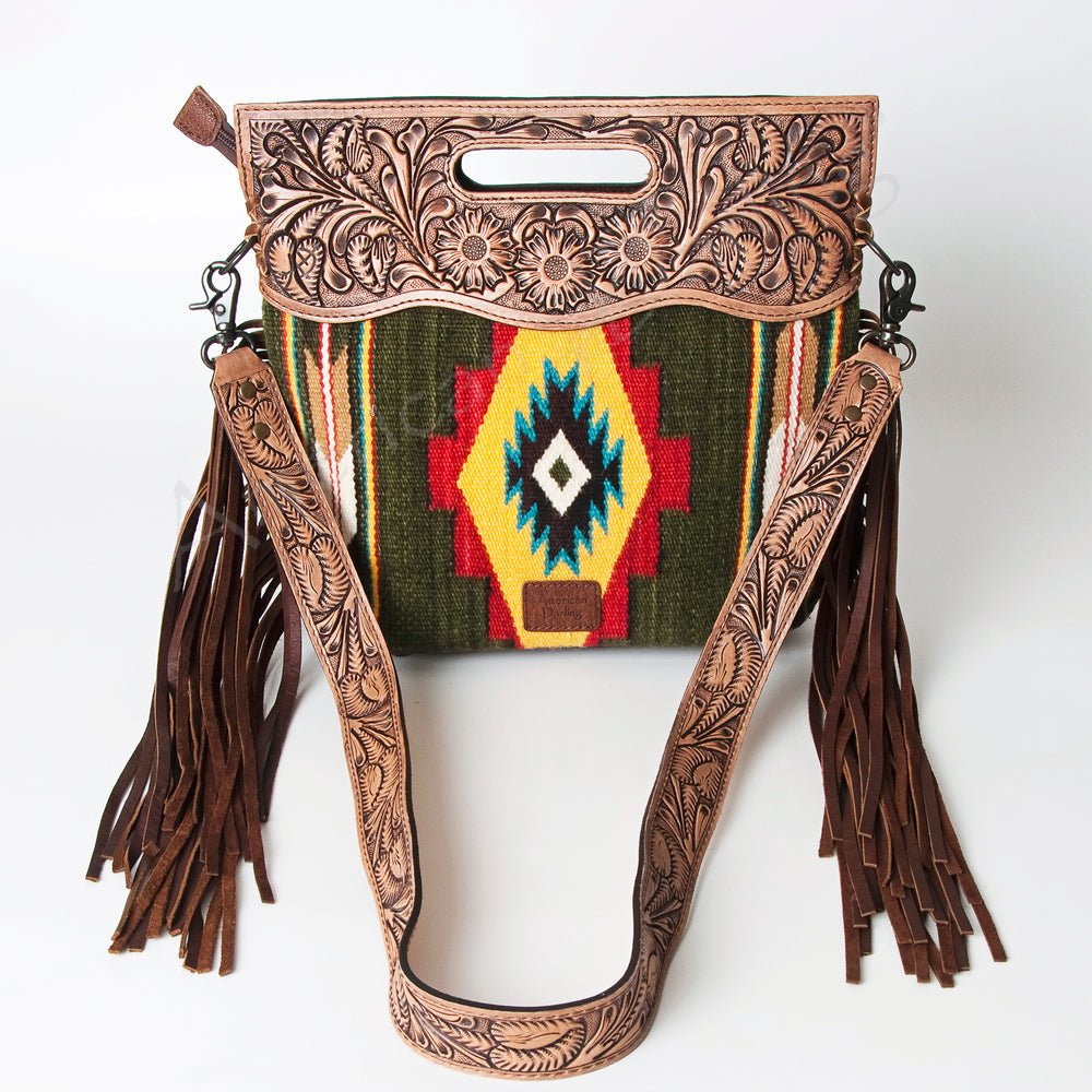 American Darling Hand-Tooled Saddle Blanket Genuine Leather Clutch