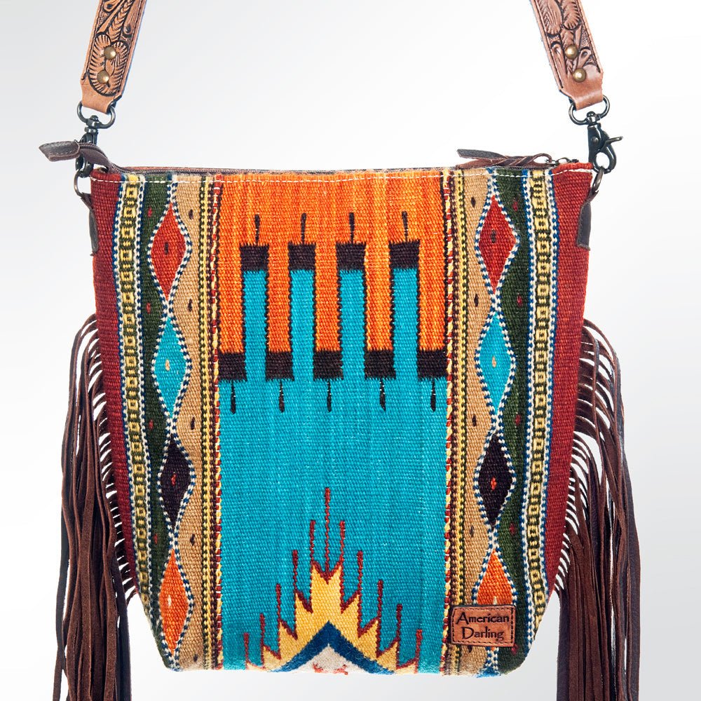American Darling Signature Crossbody Hand Tooled Saddle Blanket Genuine Leather