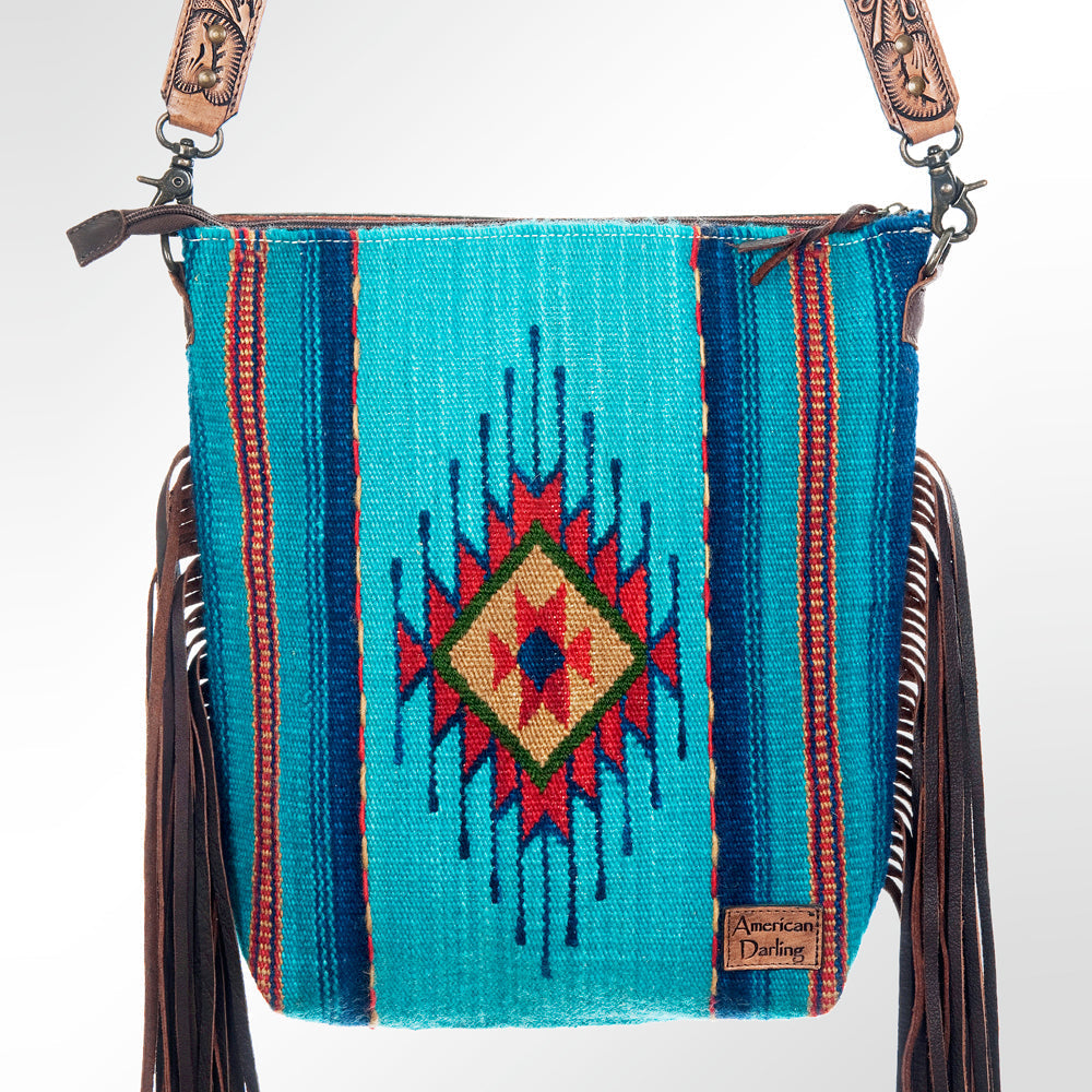 American Darling Signature Crossbody Hand Tooled Saddle Blanket Genuine Leather