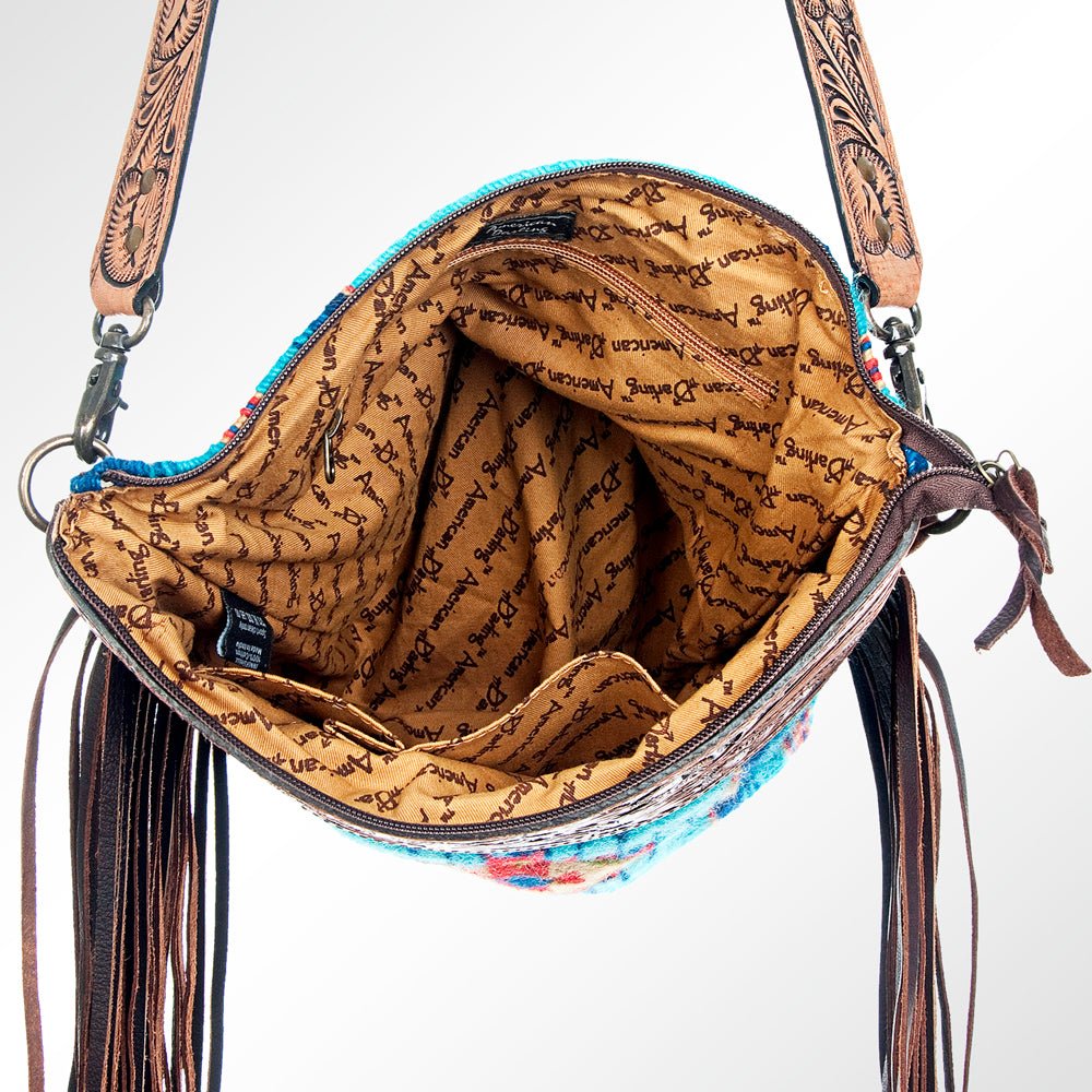 American Darling Signature Crossbody Hand Tooled Saddle Blanket Genuine Leather