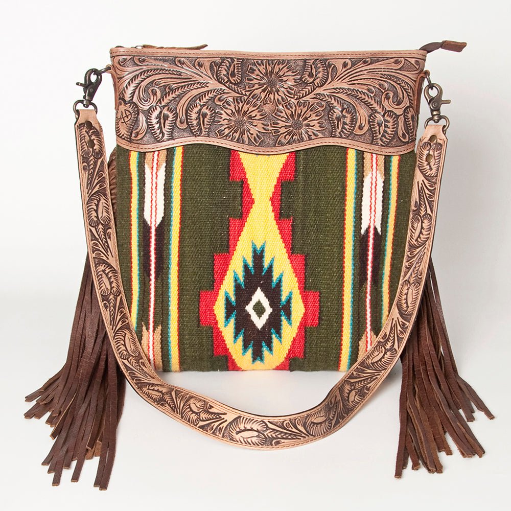 American Darling Signature Crossbody Hand Tooled Saddle Blanket Genuine Leather