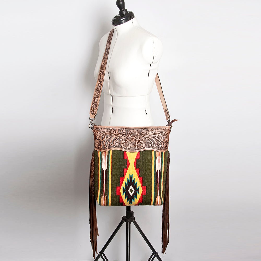 American Darling Signature Crossbody Hand Tooled Saddle Blanket Genuine Leather