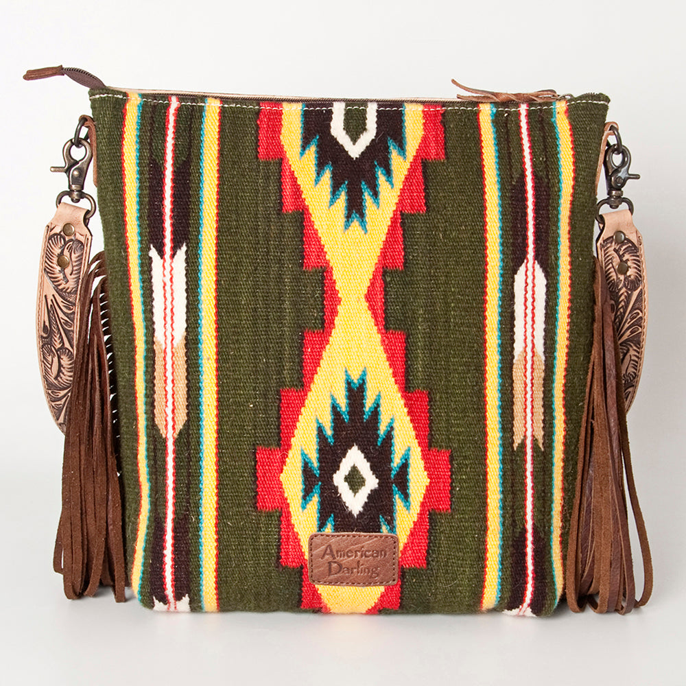 American Darling Signature Crossbody Hand Tooled Saddle Blanket Genuine Leather