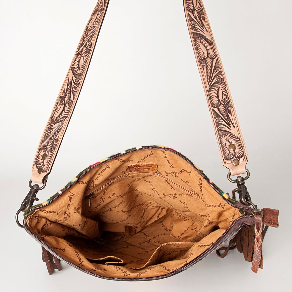 American Darling Signature Crossbody Hand Tooled Saddle Blanket Genuine Leather