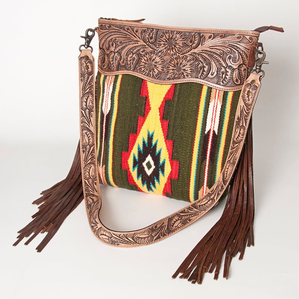 American Darling Signature Crossbody Hand Tooled Saddle Blanket Genuine Leather