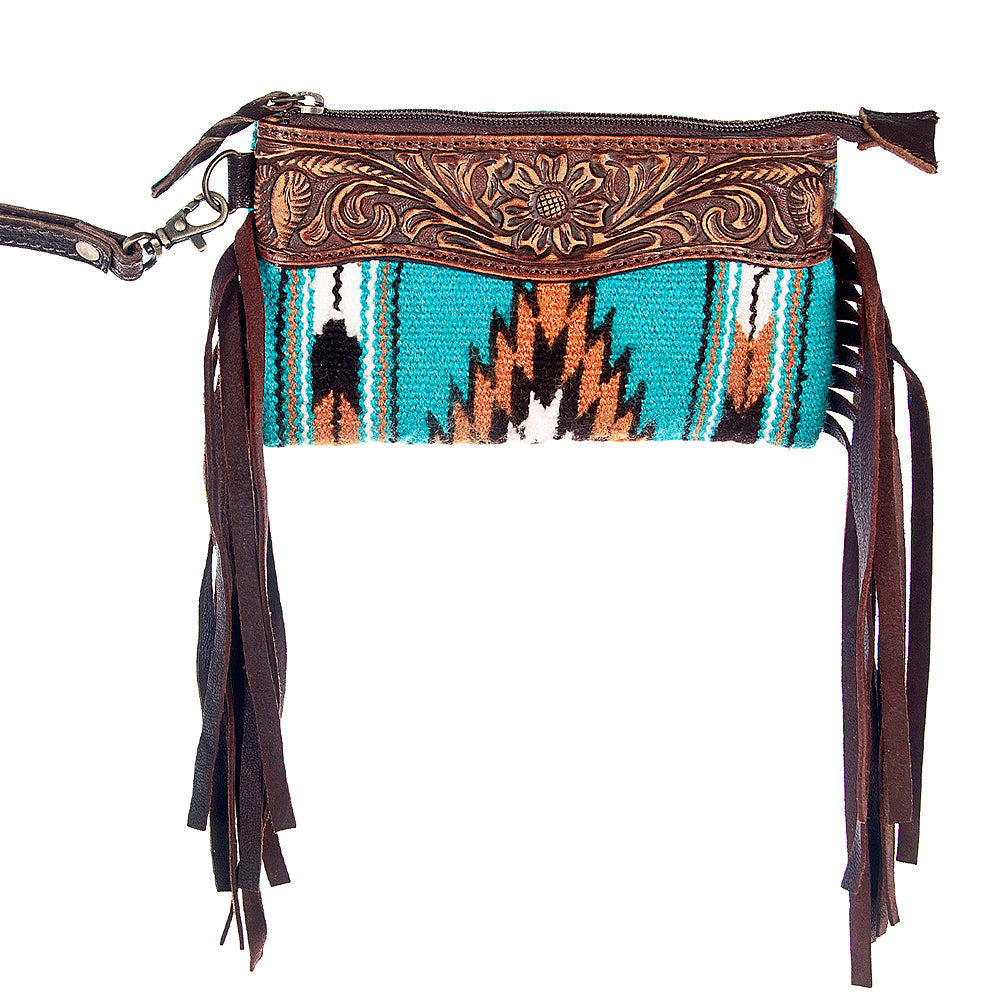 American Darling Hand-Tooled Saddle Blanket Leather Wristlet