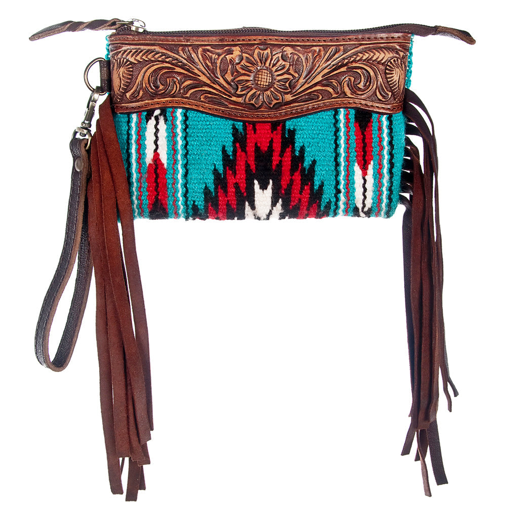 American Darling Hand-Tooled Saddle Blanket Genuine Leather Wristlet