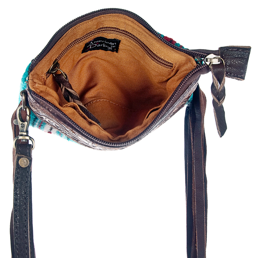 American Darling Hand-Tooled Saddle Blanket Genuine Leather Wristlet
