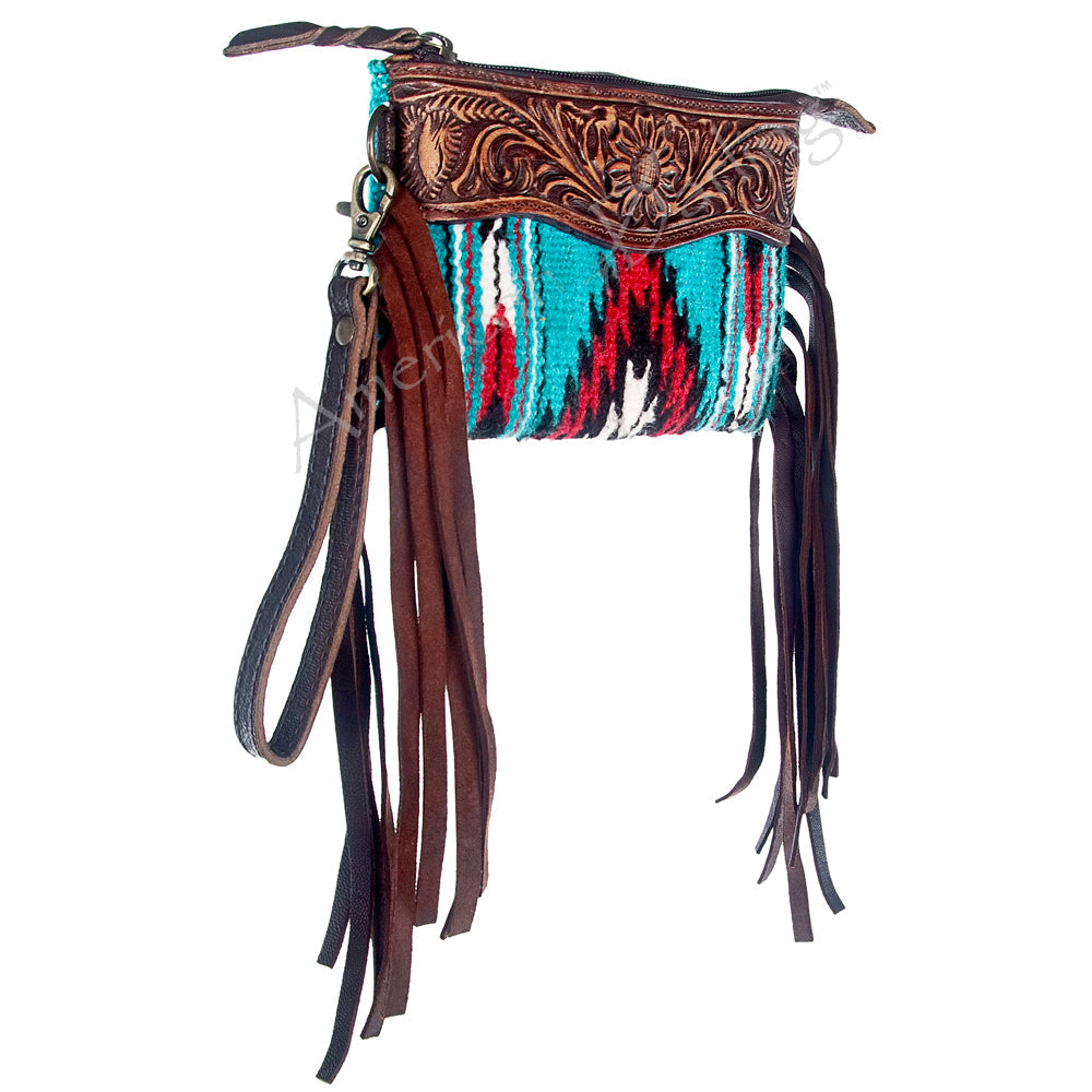 American Darling Hand-Tooled Saddle Blanket Genuine Leather Wristlet