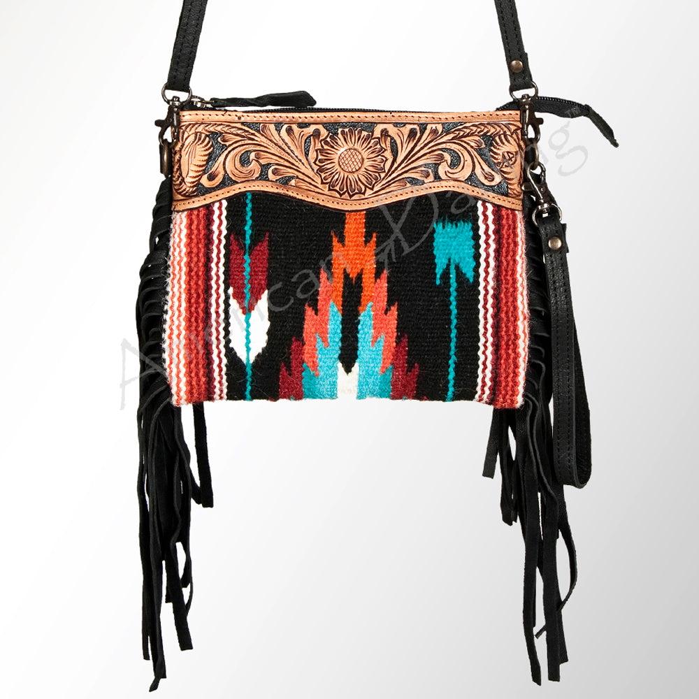 American Darling Crossbody Hand Tooled Saddle Blanket Genuine Leather
