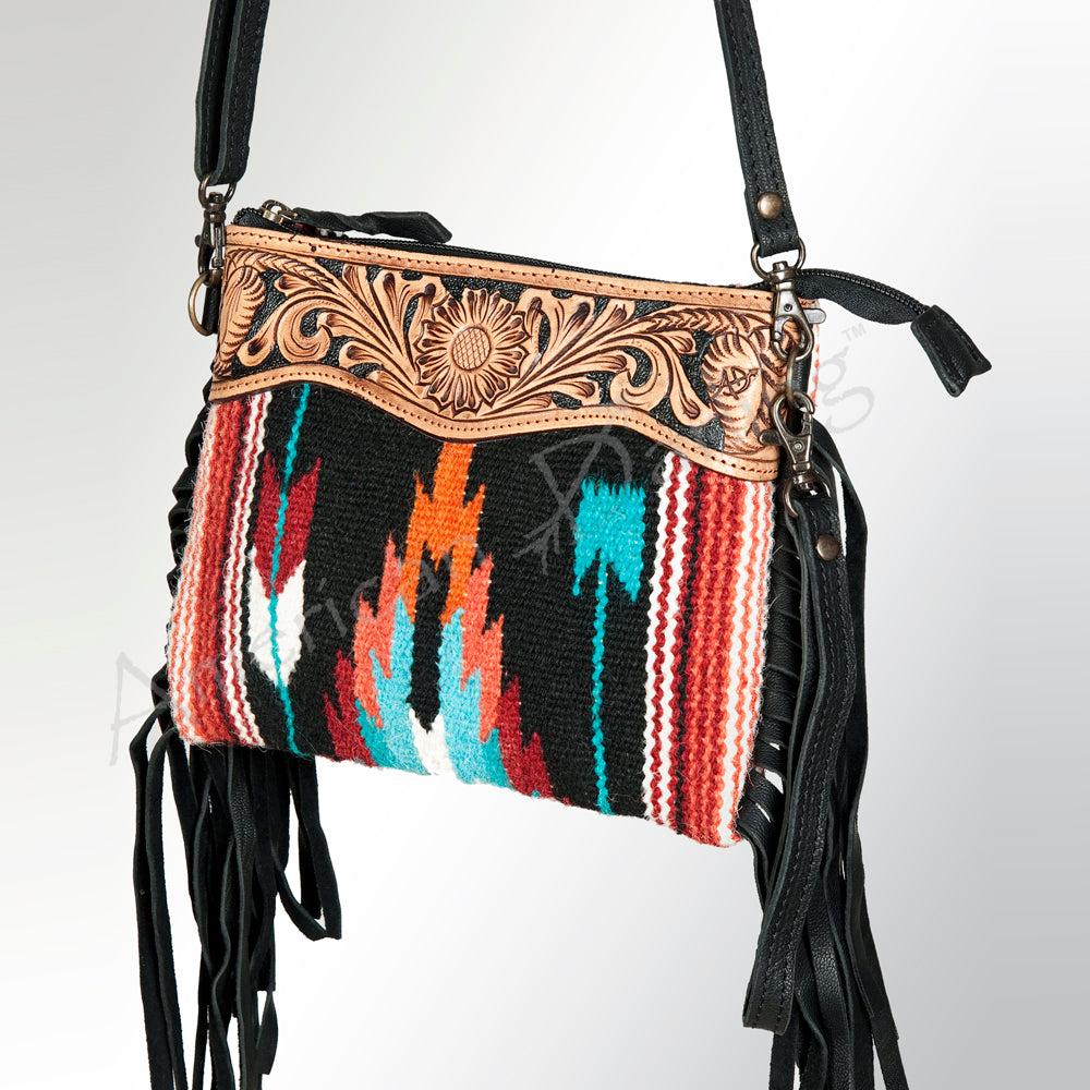 American Darling Crossbody Hand Tooled Saddle Blanket Genuine Leather