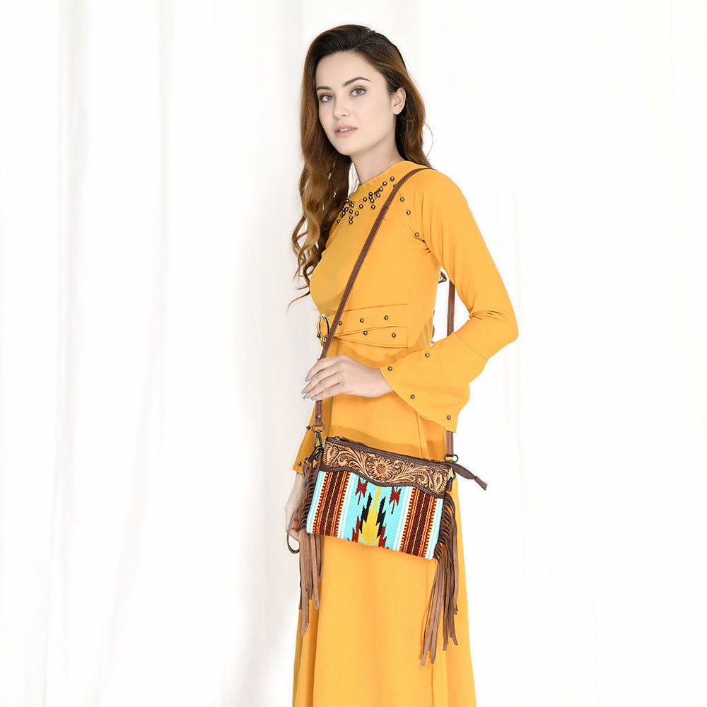 American Darling Crossbody Hand Tooled Saddle Blanket Genuine Leather