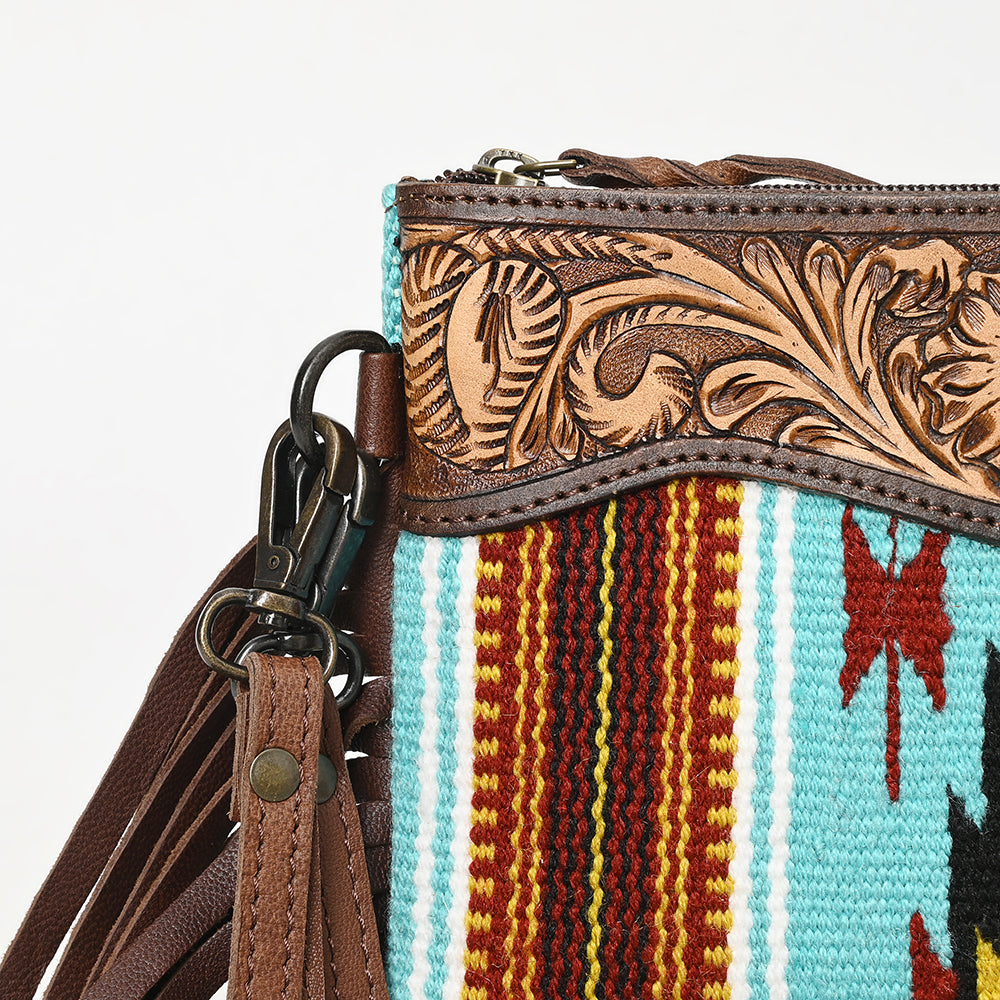 American Darling Crossbody Hand Tooled Saddle Blanket Genuine Leather