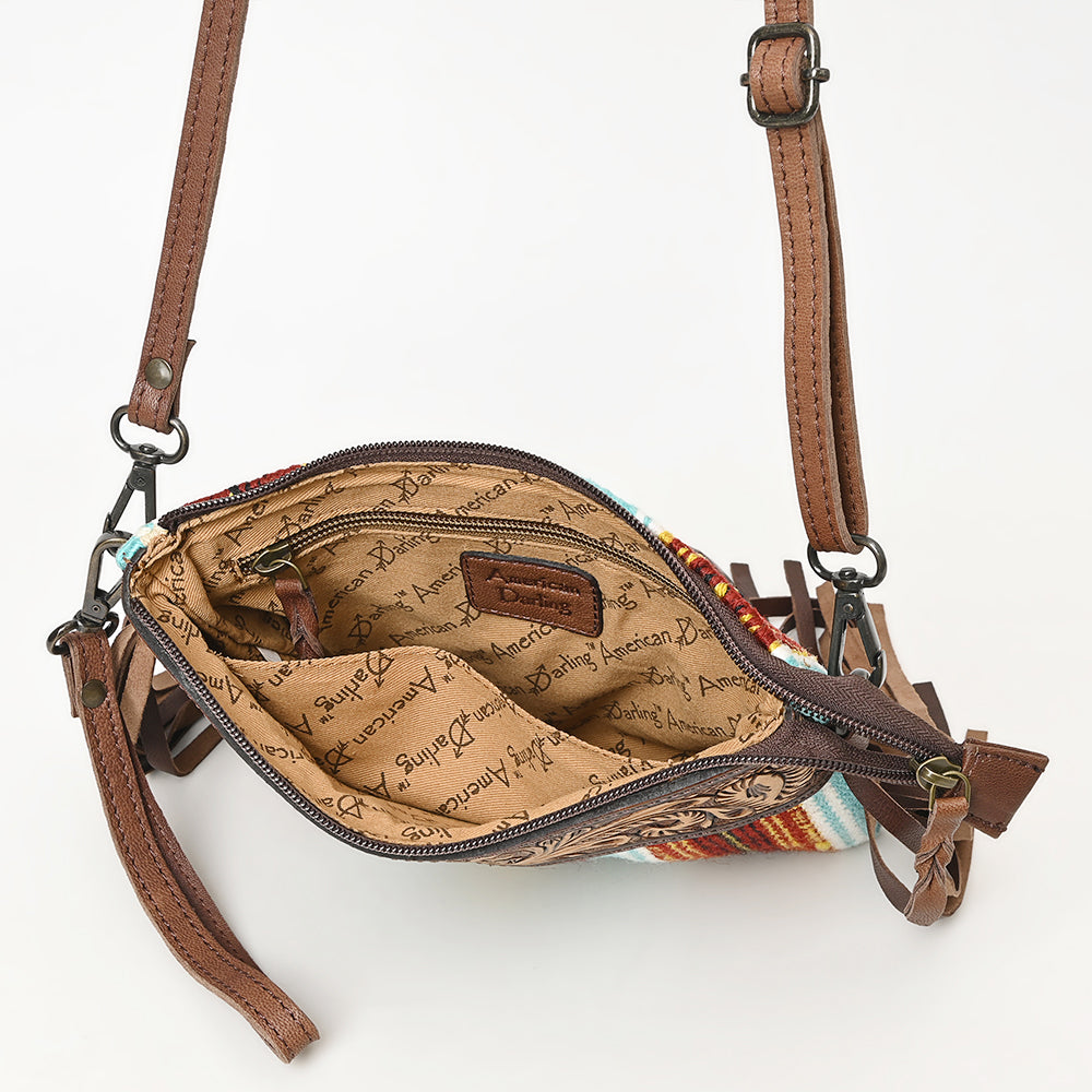 American Darling Crossbody Hand Tooled Saddle Blanket Genuine Leather