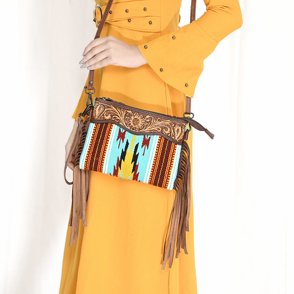 American Darling Crossbody Hand Tooled Saddle Blanket Genuine Leather