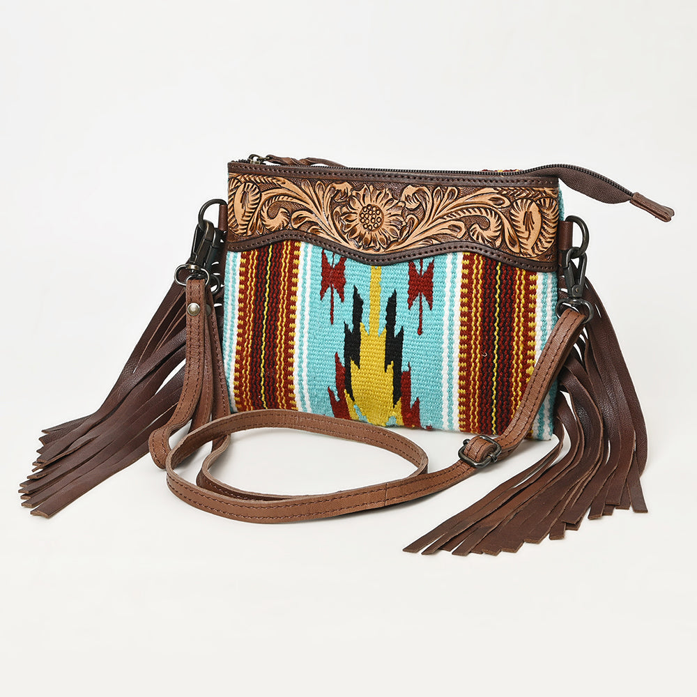 American Darling Crossbody Hand Tooled Saddle Blanket Genuine Leather
